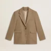 Blazer da donna monopetto in tessuto a spina di pesce color sabbia