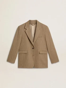 Blazer da donna monopetto in tessuto a spina di pesce color sabbia