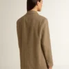 Blazer da donna monopetto in tessuto a spina di pesce color sabbia