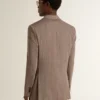 Blazer da uomo beige a doppio petto in misto lana con motivo a chevron