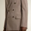 Blazer da uomo beige a doppio petto in misto lana con motivo a chevron
