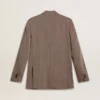 Blazer da uomo beige a doppio petto in misto lana con motivo a chevron