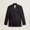 Blazer da uomo blu notte in lana a doppio petto