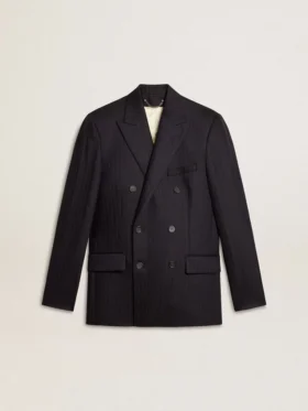 Blazer da uomo blu notte in lana a doppio petto