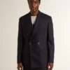 Blazer da uomo blu notte in lana a doppio petto