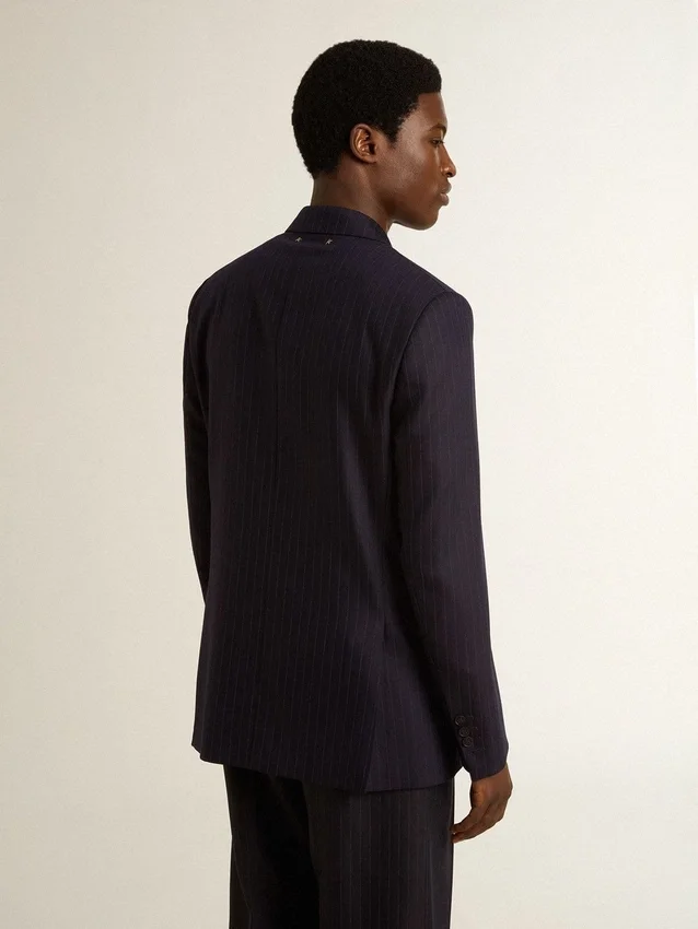 Blazer da uomo blu notte in lana a doppio petto