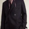 Blazer da uomo blu notte in lana a doppio petto