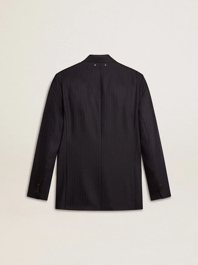 Blazer da uomo blu notte in lana a doppio petto