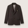 Blazer da uomo monopetto in lana marrone scuro con motivo a righe sottili