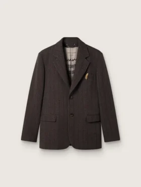 Blazer da uomo monopetto in lana marrone scuro con motivo a righe sottili