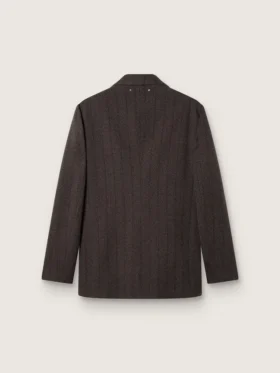 Blazer da uomo monopetto in lana marrone scuro con motivo a righe sottili