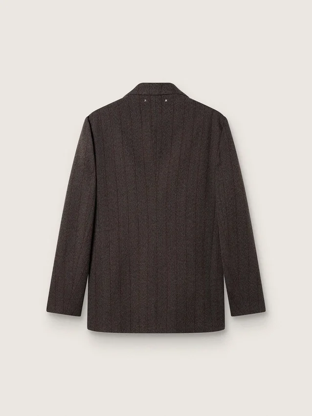 Blazer da uomo monopetto in lana marrone scuro con motivo a righe sottili