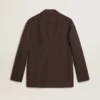 Blazer da uomo monopetto in lana marrone scuro con motivo a righe sottili