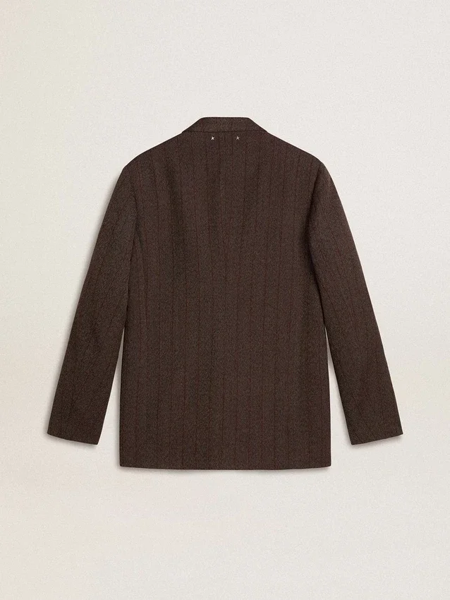 Blazer da uomo monopetto in lana marrone scuro con motivo a righe sottili