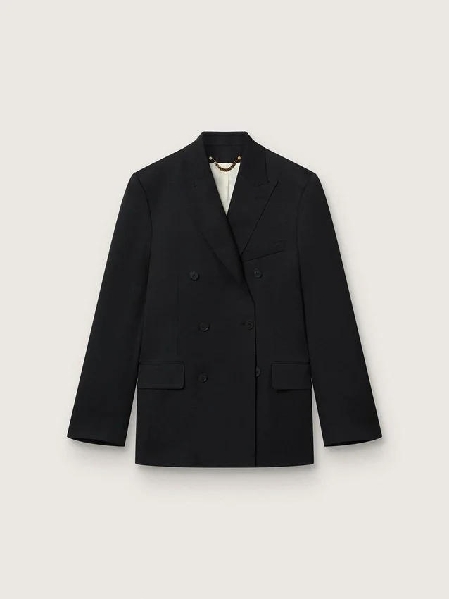 Blazer da uomo nero a doppio petto con chiusura a bottoni