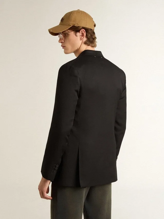 Blazer da uomo nero a doppio petto con chiusura a bottoni