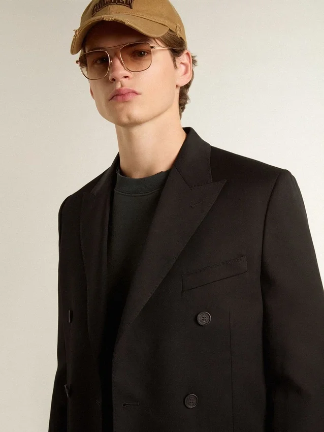 Blazer da uomo nero a doppio petto con chiusura a bottoni