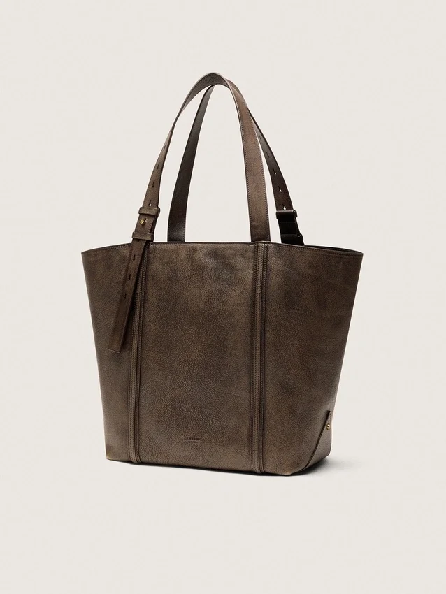 Borsa 24/7 East West in pelle marrone scuro effetto invecchiato