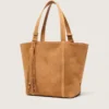 Borsa 24/7 East West in pelle scamosciata color cammello con frange