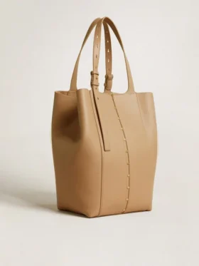 Borsa 24/7 North South in pelle color cappuccino con manici regolabili