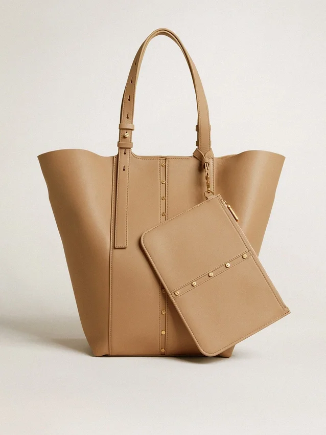 Borsa 24/7 North South in pelle color cappuccino con manici regolabili
