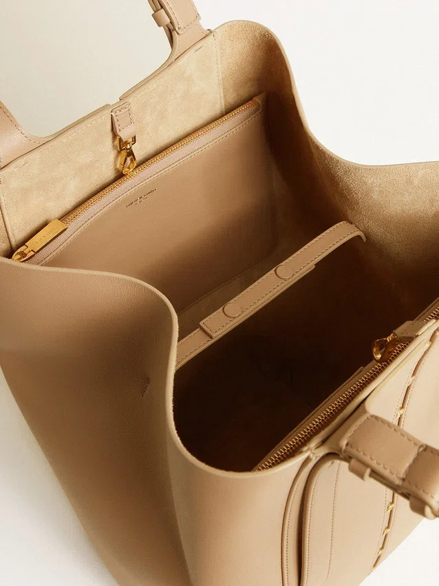 Borsa 24/7 North South in pelle color cappuccino con manici regolabili