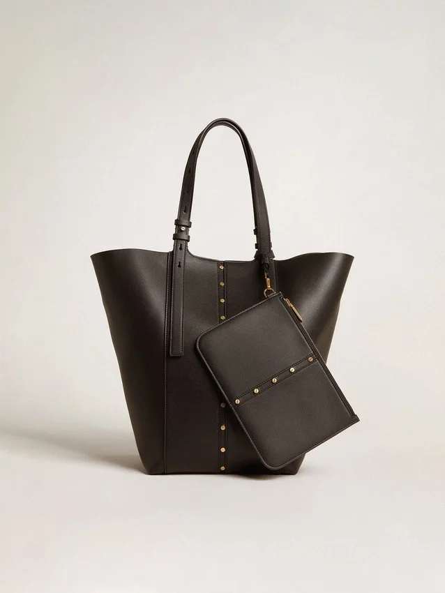 Borsa 24/7 North South in pelle nera con manici regolabili
