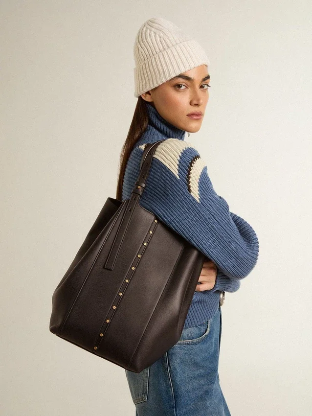 Borsa 24/7 North South in pelle nera con manici regolabili