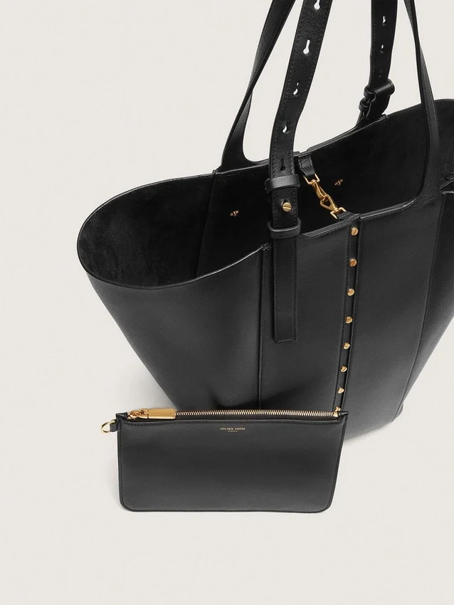 Borsa 24/7 North South in pelle nera con manici regolabili