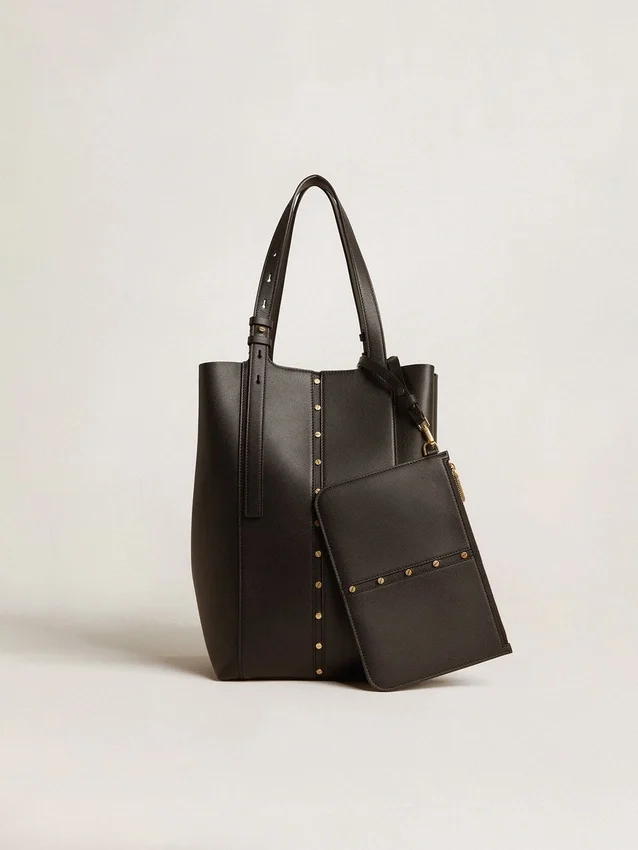 Borsa 24/7 North South in pelle nera con manici regolabili