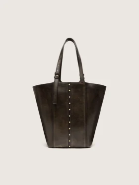 Borsa 24/7 North South in pelle nera invecchiata con manici regolabili