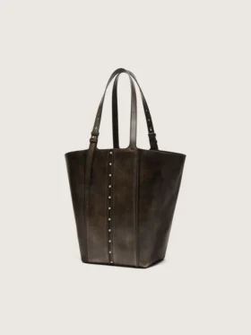 Borsa 24/7 North South in pelle nera invecchiata con manici regolabili