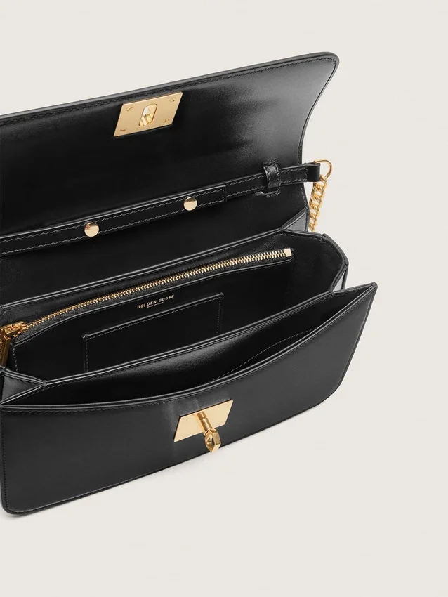 Borsa Gioia in pelle rigida nera con dettagli dorati