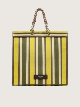 Borsa Spiaggina a righe nei colori giallo, verde e marrone