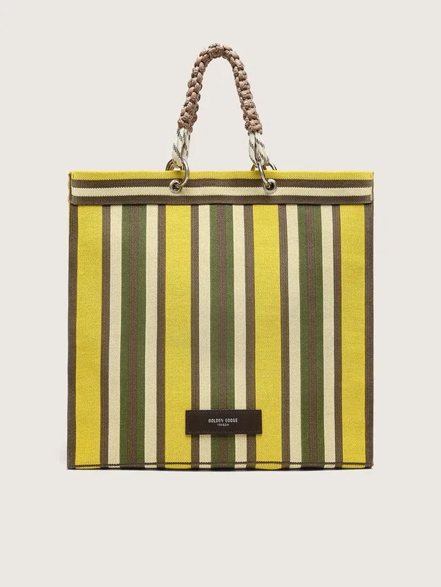 Borsa Spiaggina a righe nei colori giallo, verde e marrone