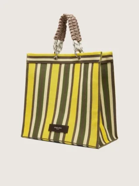 Borsa Spiaggina a righe nei colori giallo, verde e marrone