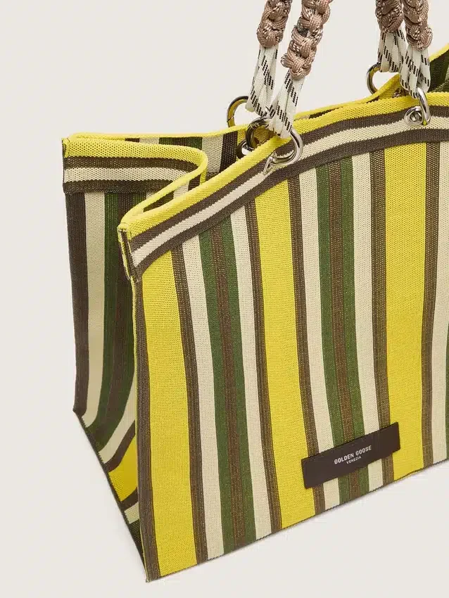 Borsa Spiaggina a righe nei colori giallo, verde e marrone