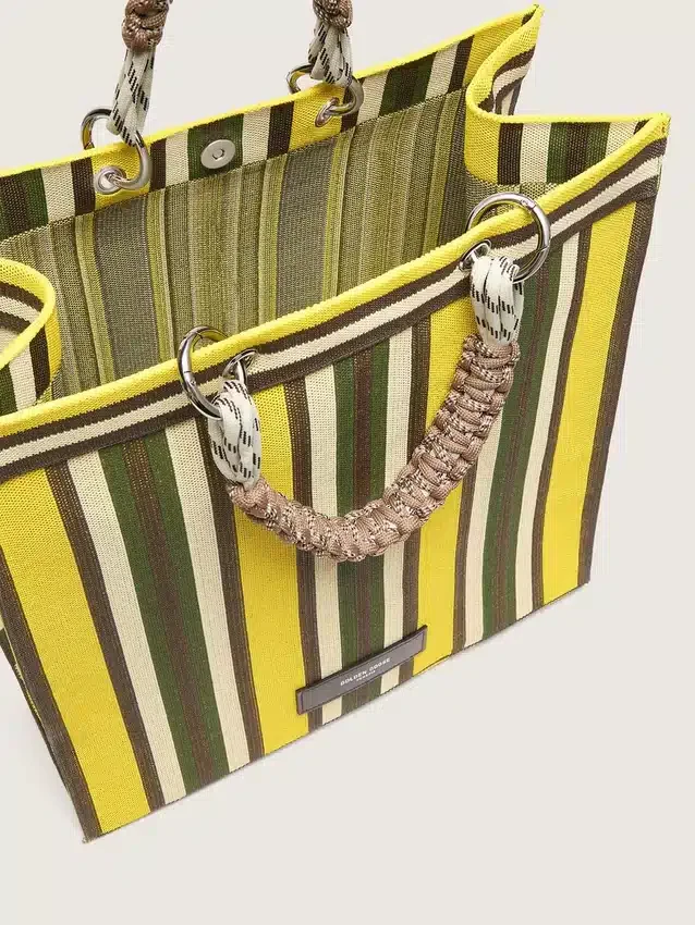 Borsa Spiaggina a righe nei colori giallo, verde e marrone
