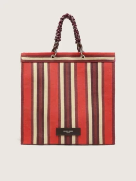 Borsa Spiaggina a righe nei colori rosso, crema e bordeaux