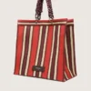 Borsa Spiaggina a righe nei colori rosso, crema e bordeaux