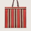 Borsa Spiaggina a righe nei colori rosso, crema e bordeaux