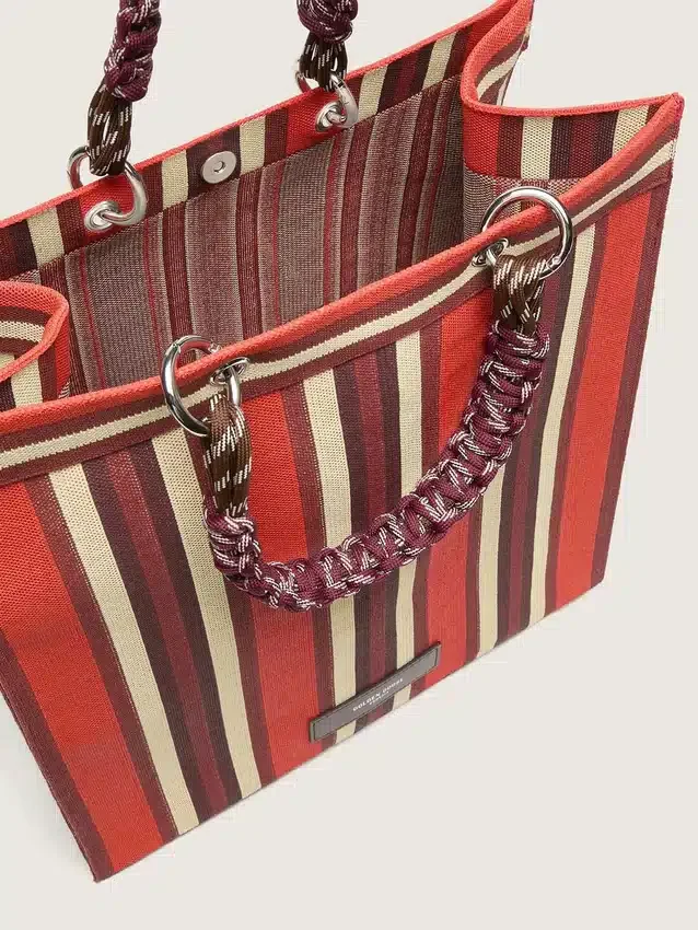 Borsa Spiaggina a righe nei colori rosso, crema e bordeaux