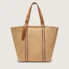 Borsa tote “24.7” in rafia naturale e pelle marrone con dettagli in metallo dorato