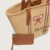 Borsa tote “24.7” in rafia naturale e pelle marrone con dettagli in metallo dorato