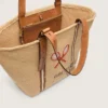 Borsa tote “24.7” in rafia naturale e pelle marrone con dettagli in metallo dorato