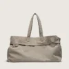 Borsa tote in tela antracite con ricami e dettagli in argento anticato