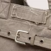 Borsa tote in tela antracite con ricami e dettagli in argento anticato