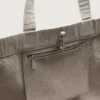 Borsa tote in tela antracite con ricami e dettagli in argento anticato