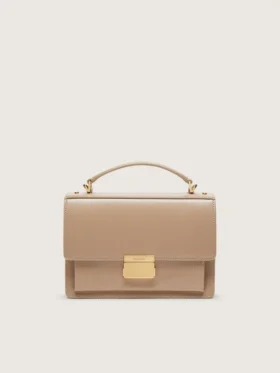 Borsa Venezia in pelle beige a doghe con dettagli dorati