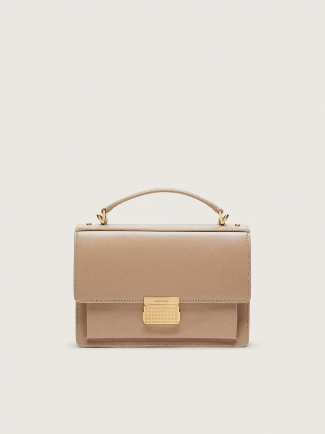 Borsa Venezia in pelle beige a doghe con dettagli dorati
